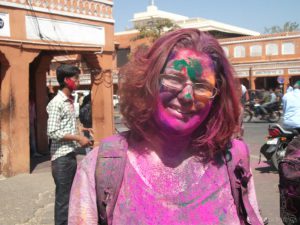 Amanda bij Holi Jaipur