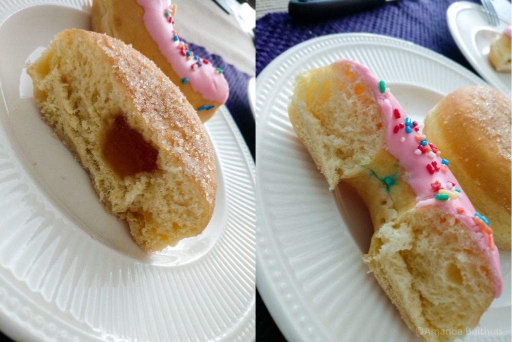 Oma's appeltaart donut en Strawberry Rainbow donut