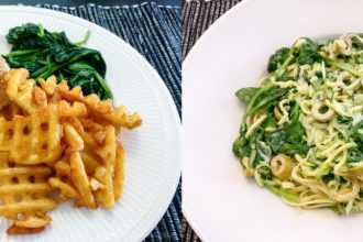 Kipburger en pasta met courgette