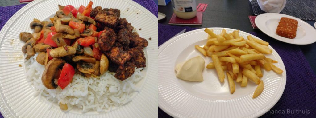 Tempeh met shoarmakruiden en friet met bonita