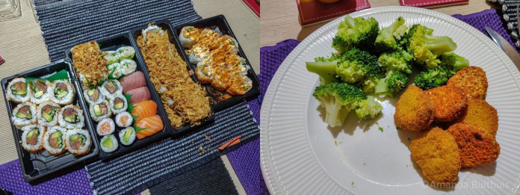 Sushi en broccoli met nuggets