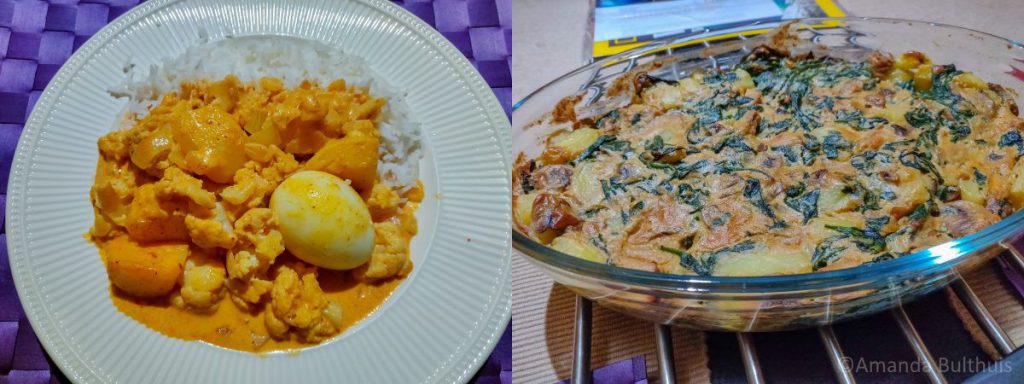 Curry met aardappel, bloemkool en ein en een ovenschotel