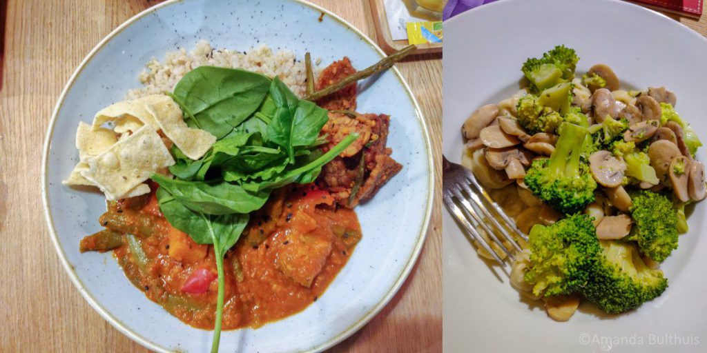 Curry Happiness Kitchen en Pasta met champignons en brocolli