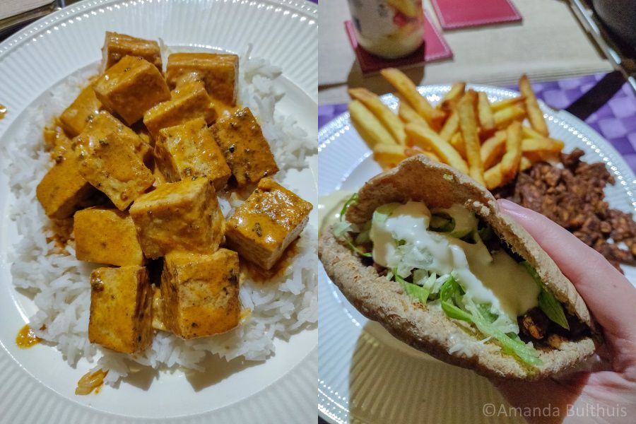 Tofu curry en vegetarische shoarma