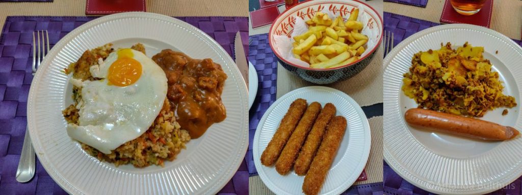 Nasi, kipcorns en zuurkoolschotel