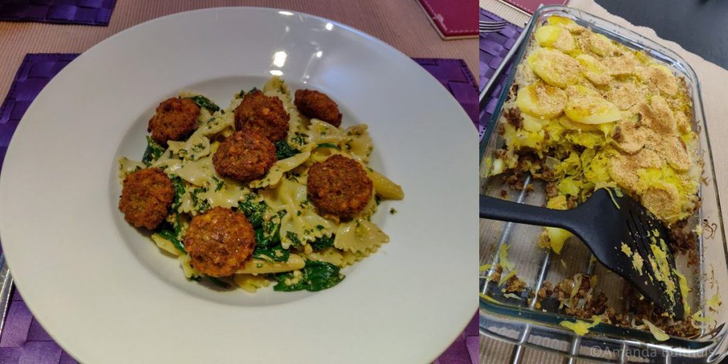 Pasta pesto met falafel en zuurkoolschotel