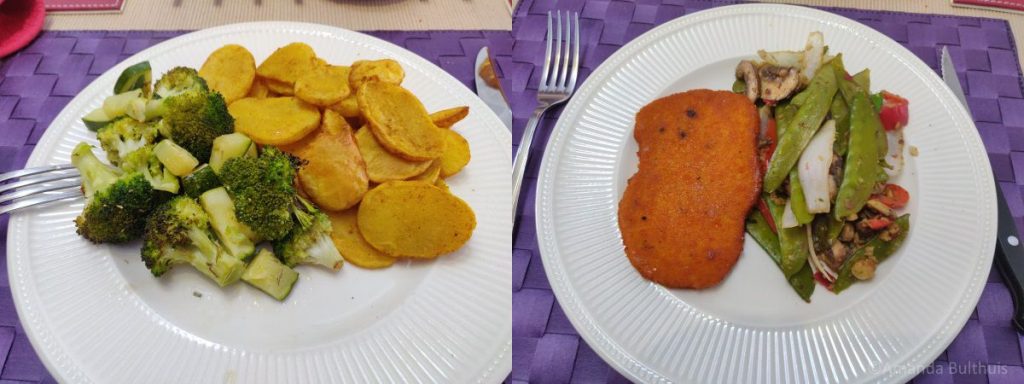 Ovengroente met aardappelschijfje en zigeunerschnitzel