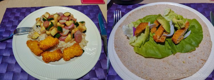 Wok ratjetoe en wraps met sla en kipschnitzel