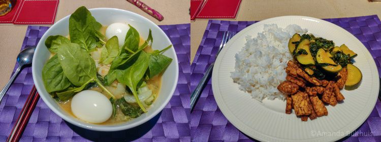 Ramen met spinazie en paksoi en wok met courgette