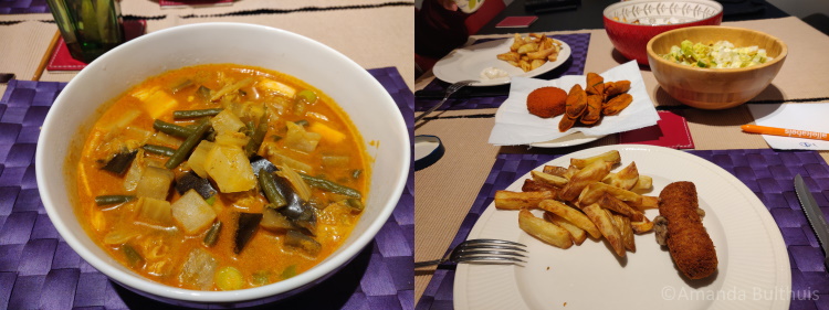 Curry ramen en frietjes