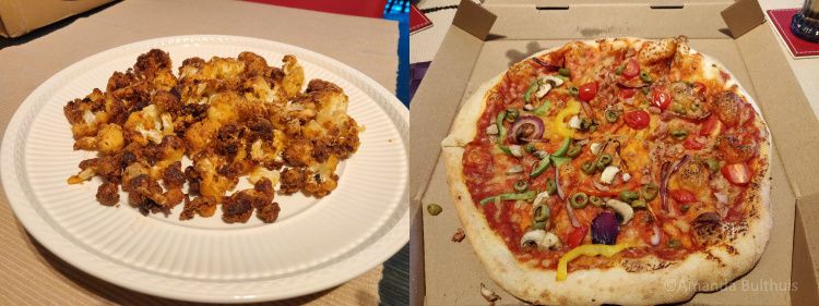 Bloemkool karaache en vegan New York Pizza