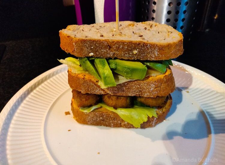 Sandwich met falafel en avocado