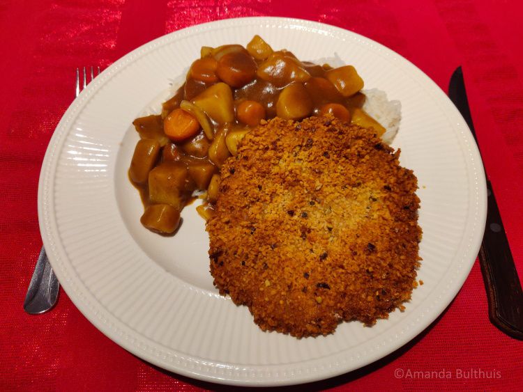 Vegan Japanse curry en vegaschnitzel